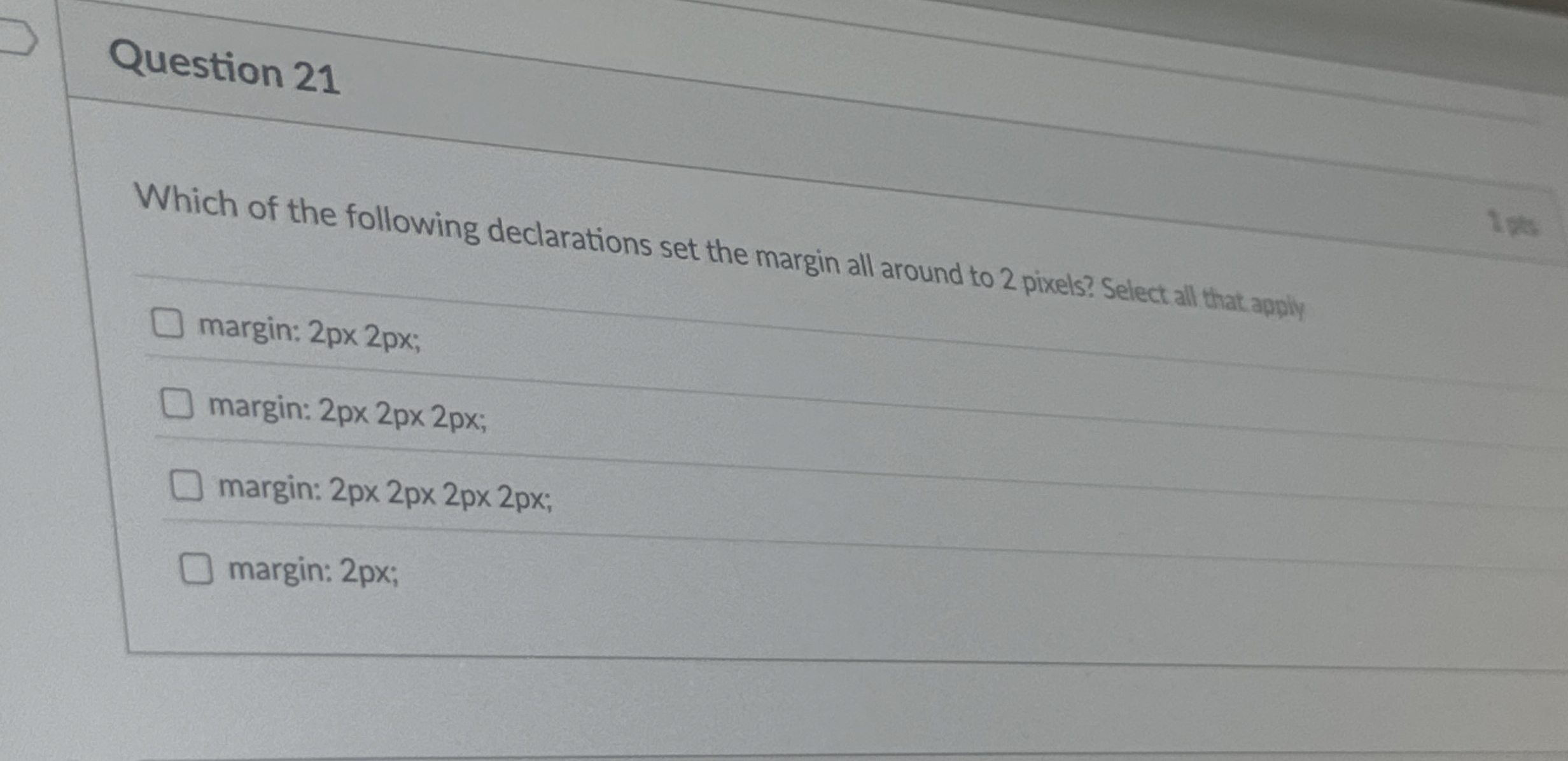 Question 2 1 Which of the following declarations