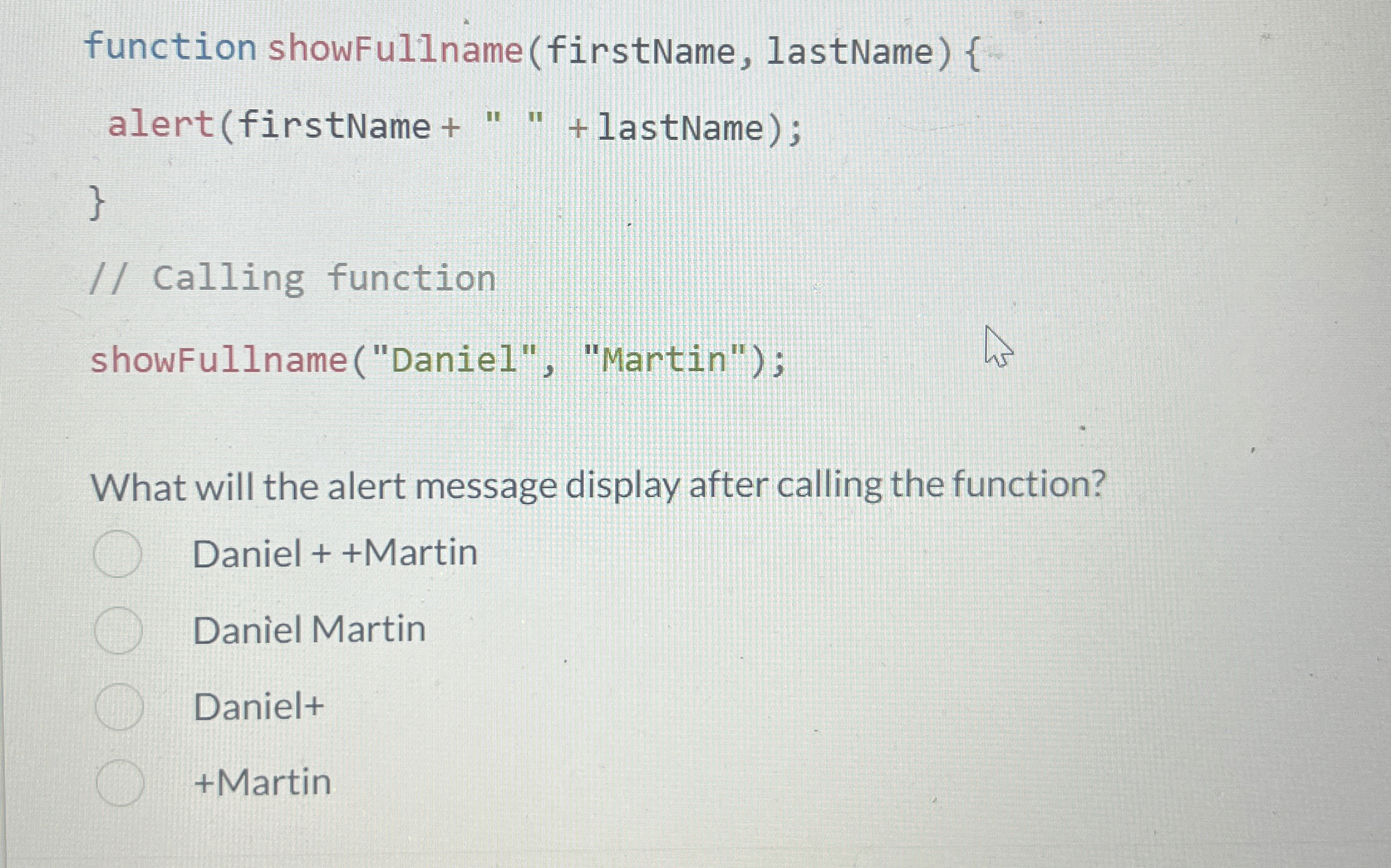 What will the alert message display after calling
