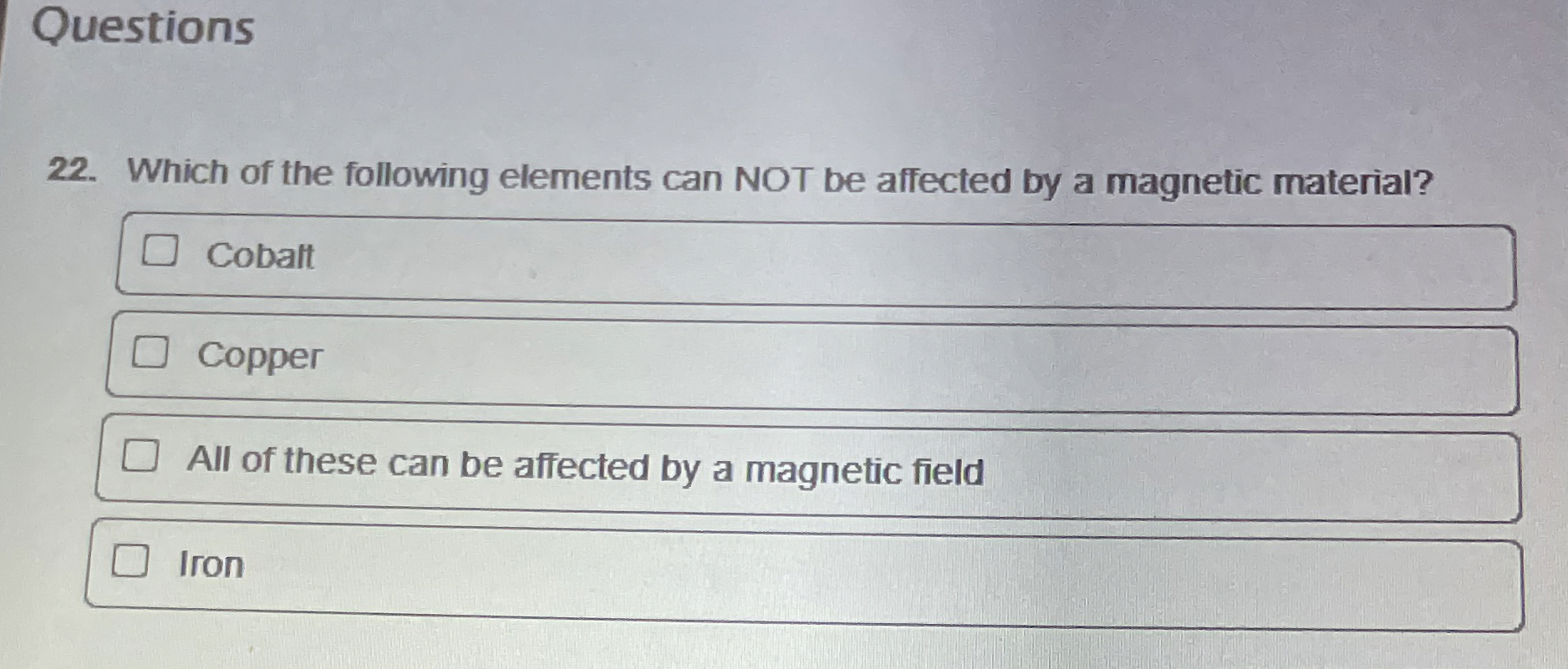 Questions 2 2 . Which of the following elements