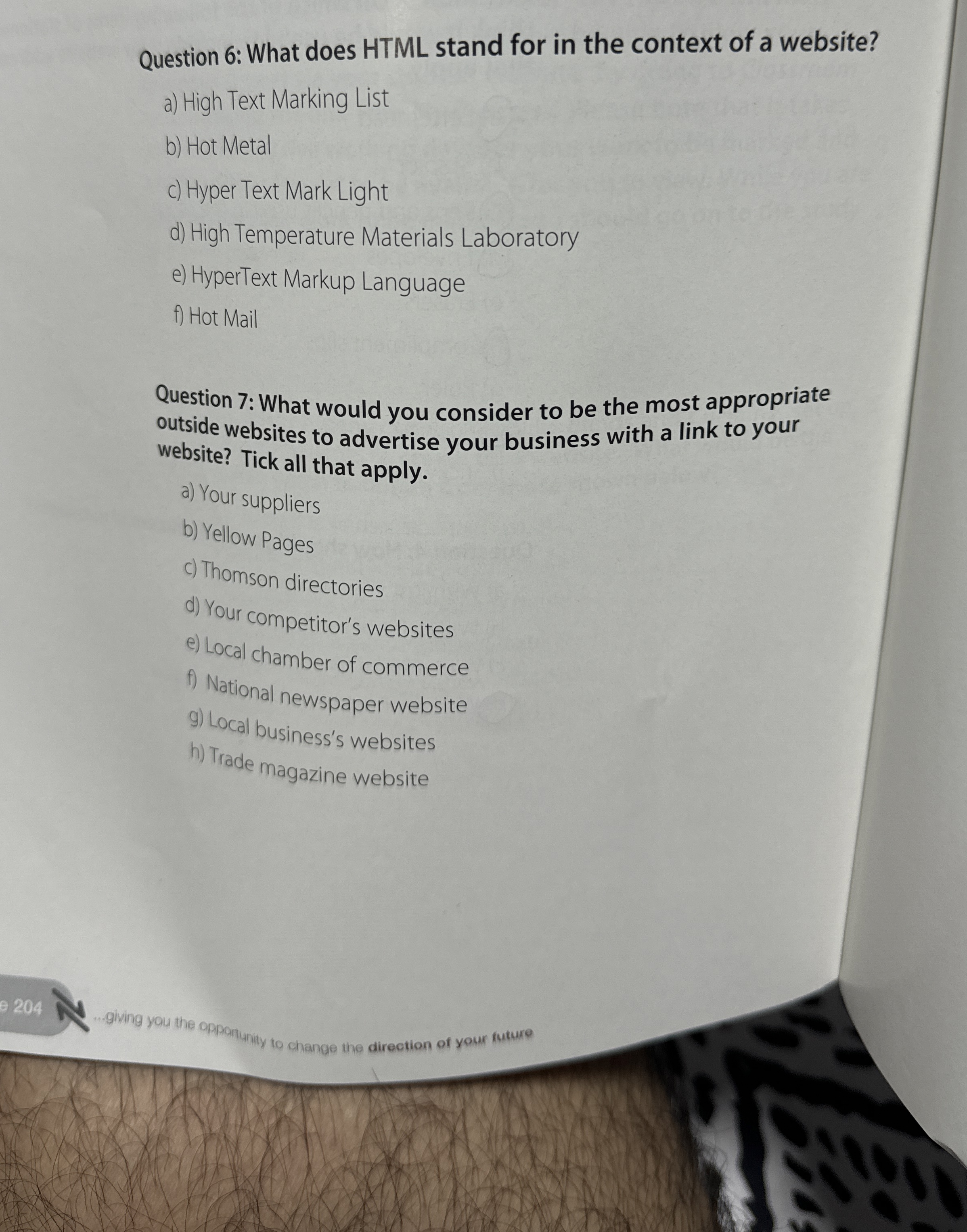 Question 6 : What does HTML stand for in the