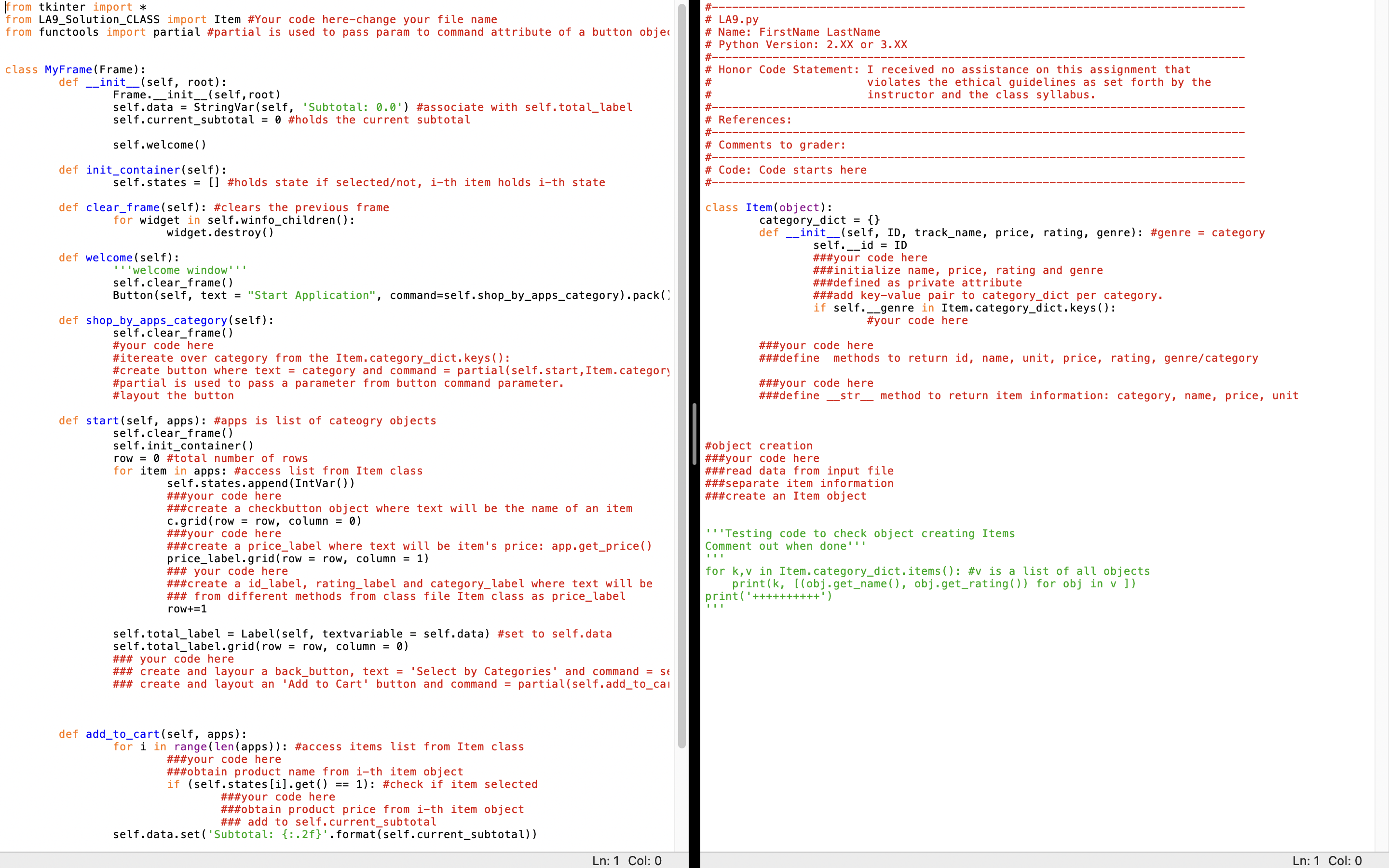 Lab assignment # 9 Topics: Python GUI Problem