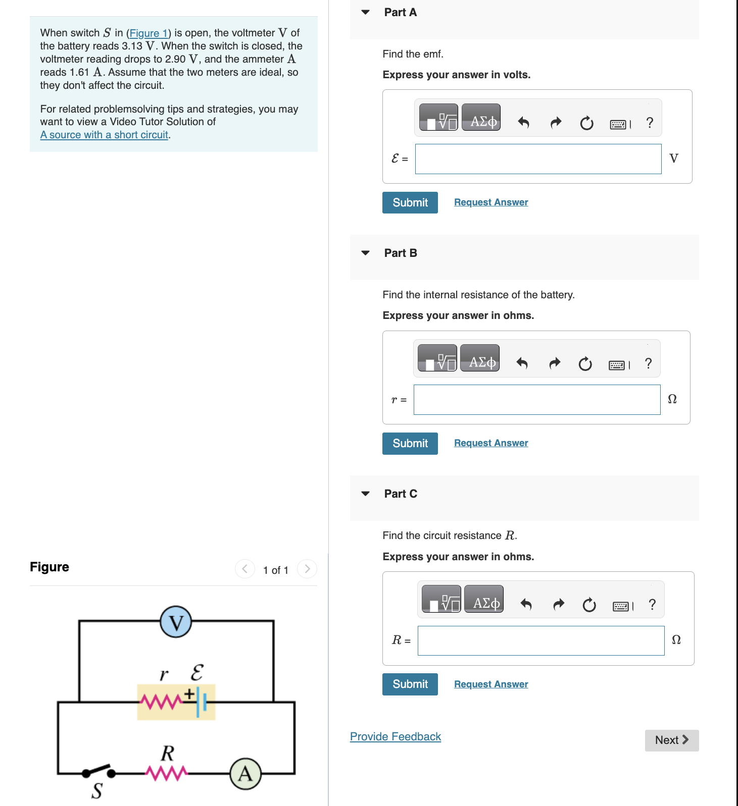 Part A When switch \ ( S \ ) in ( Figure 1 ) is