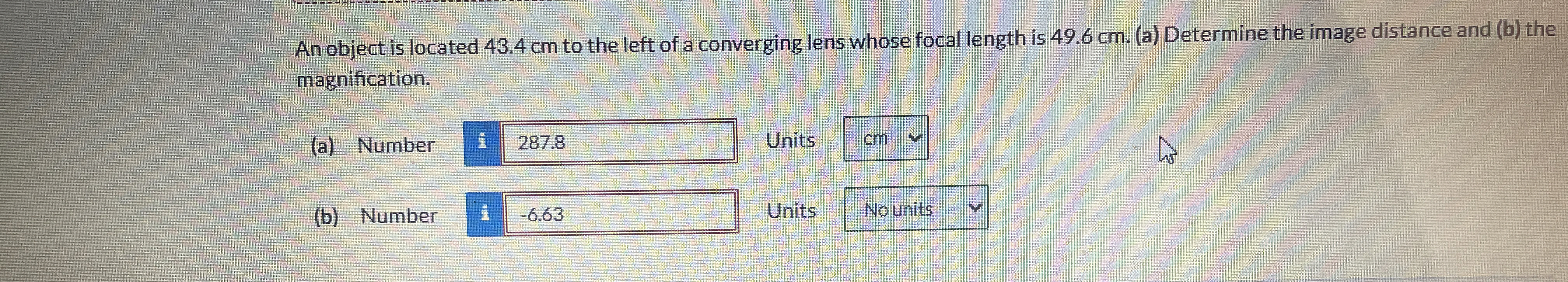 An object is located 4 3 . 4 cm to the left of a