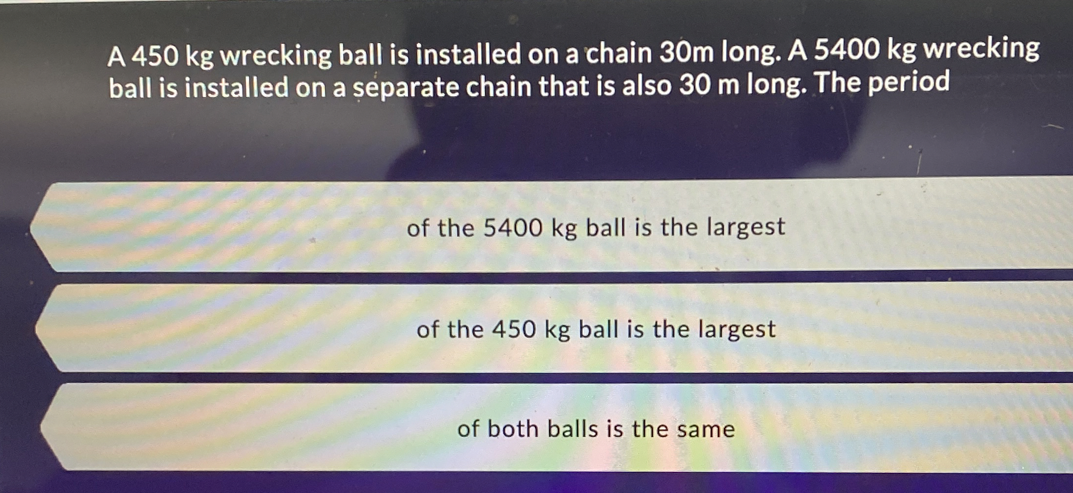 A 4 5 0 kg wrecking ball is installed on a chain
