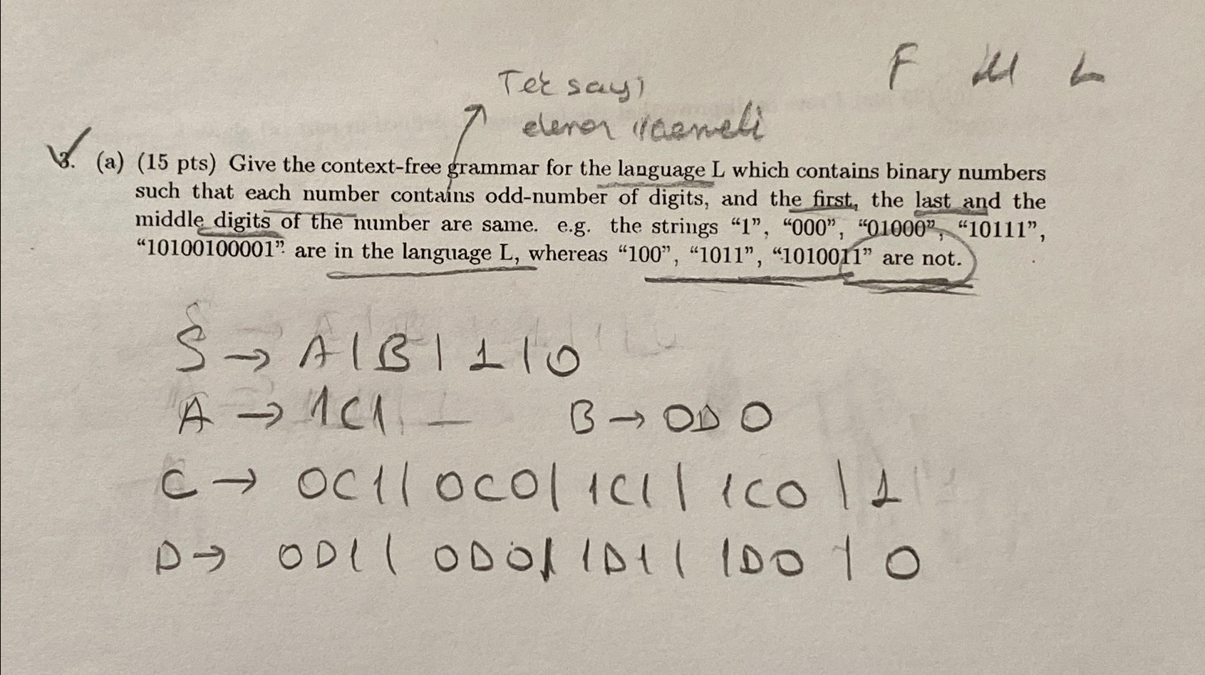 Tersay , F M L elener veameli ( a ) ( 1 5 pts )