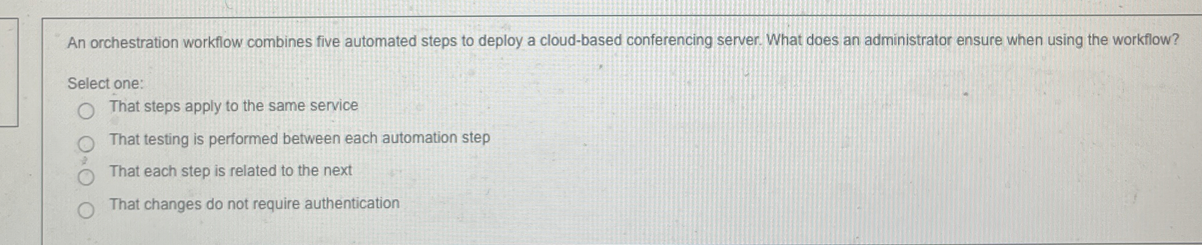 An orchestration workflow combines five automated