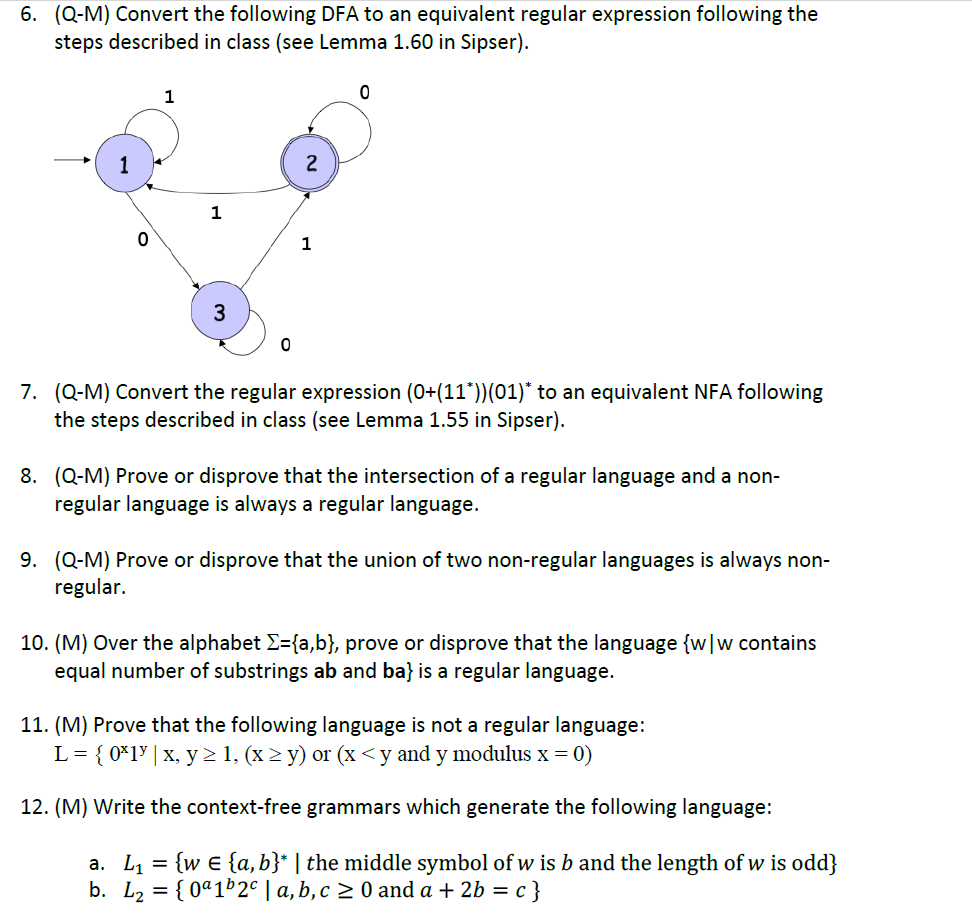 ( Q - M ) Convert the following DFA to an