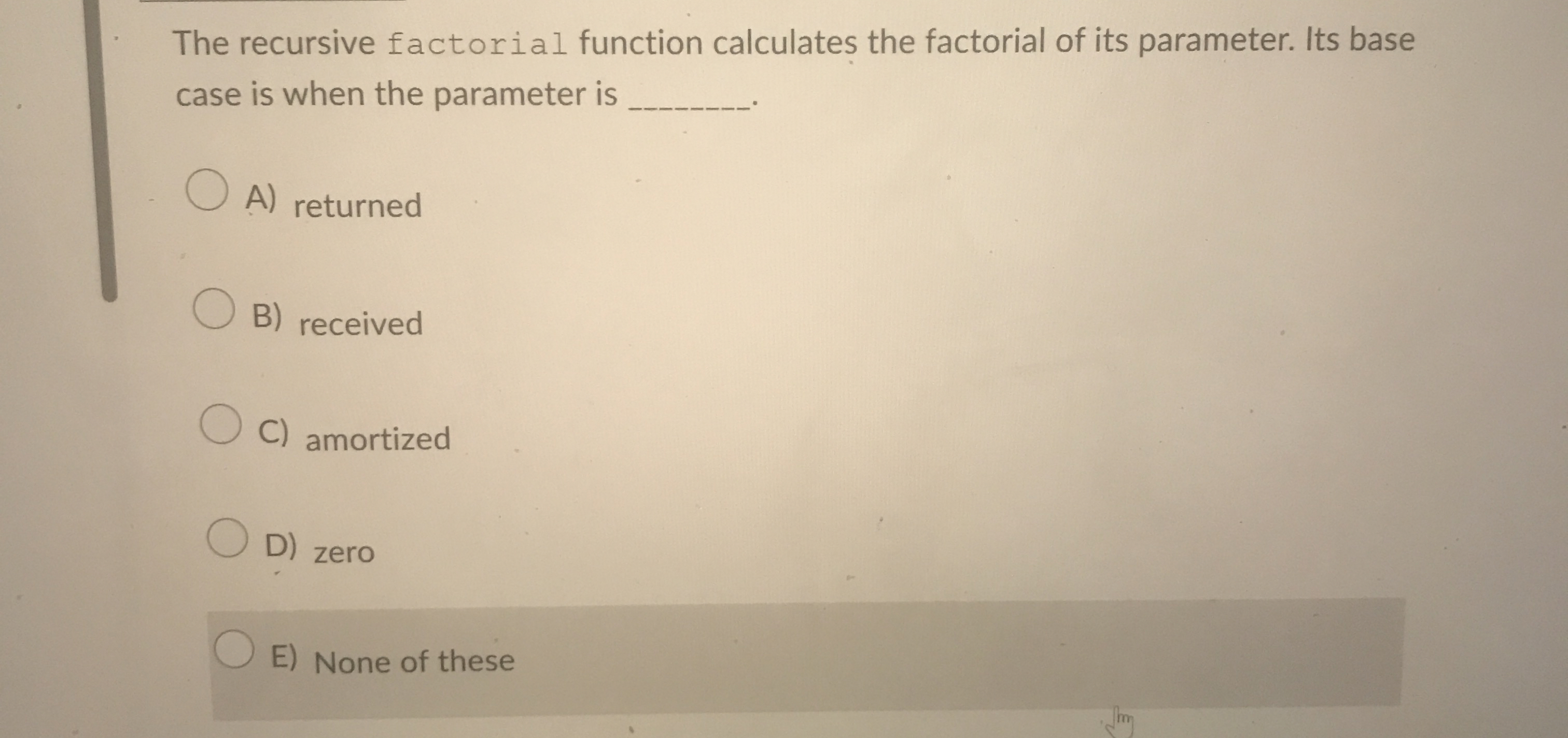 The recursive factorial function calculates the