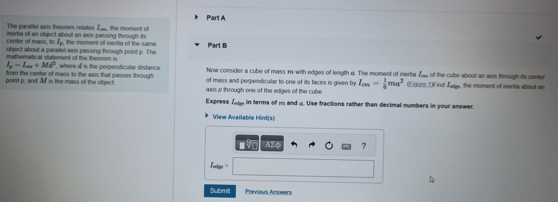 The parallel axis theorem relates I o m , the