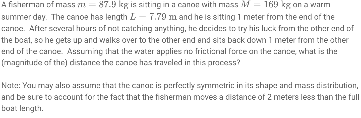 A fisherman of mass \ ( m = 8 7 . 9 \ mathrm {