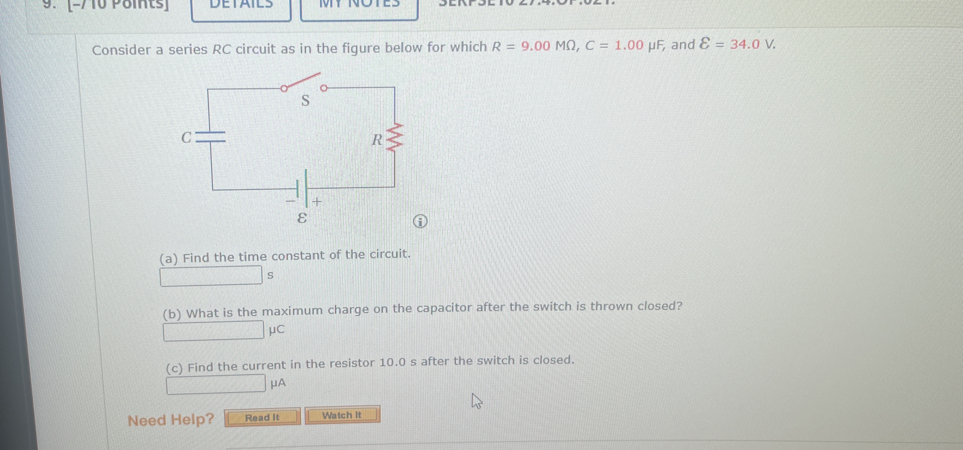 Consider a series R C circuit as in the figure