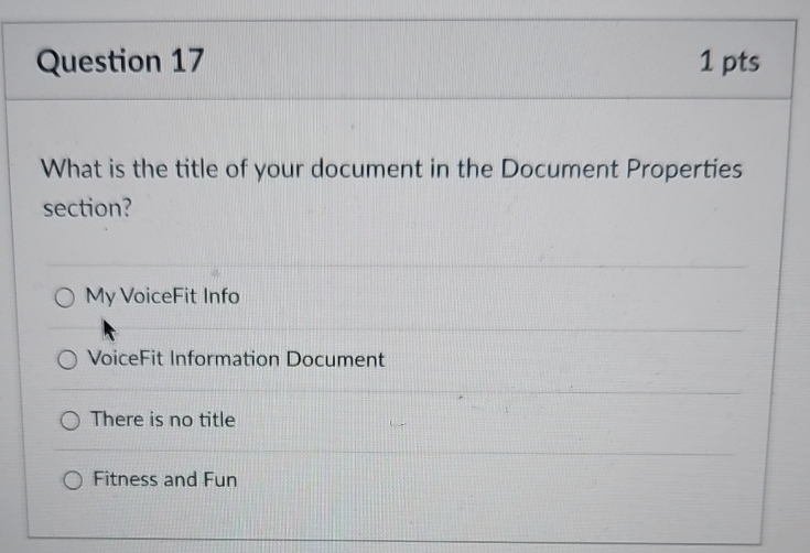 Question 1 7 1 pts What is the title of your