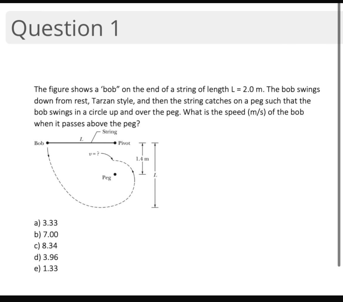 Question 1 The figure shows a 'bob