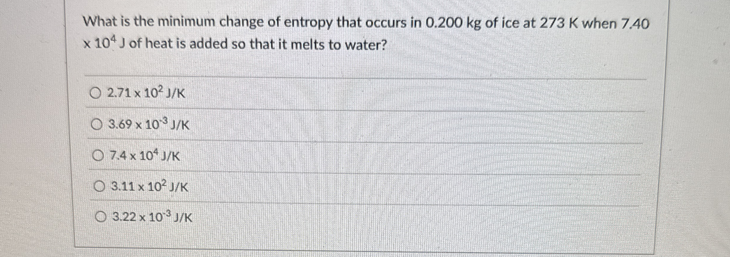 What is the minimum change of entropy that occurs