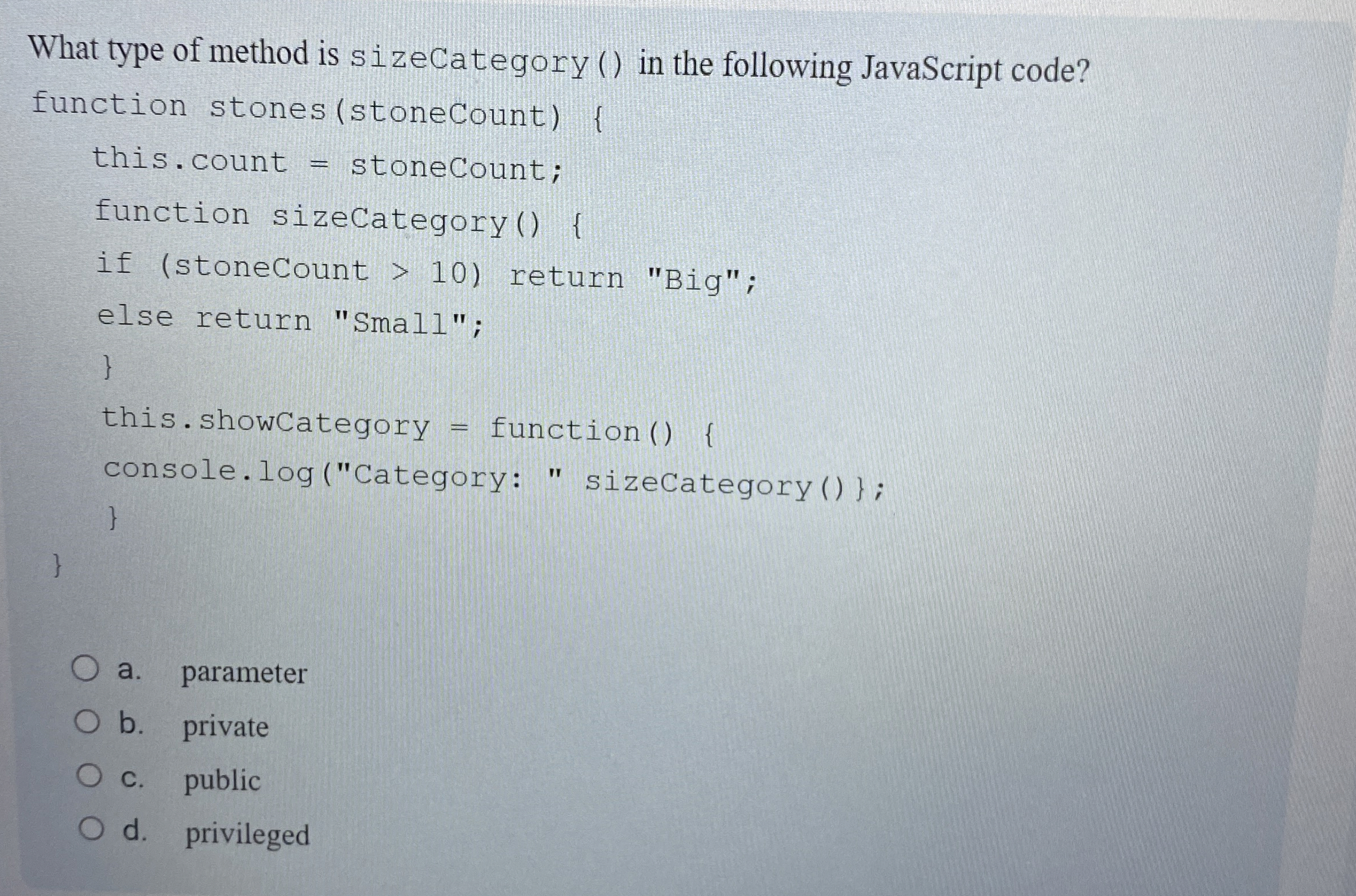What type of method is sizeCategory ( ) in the