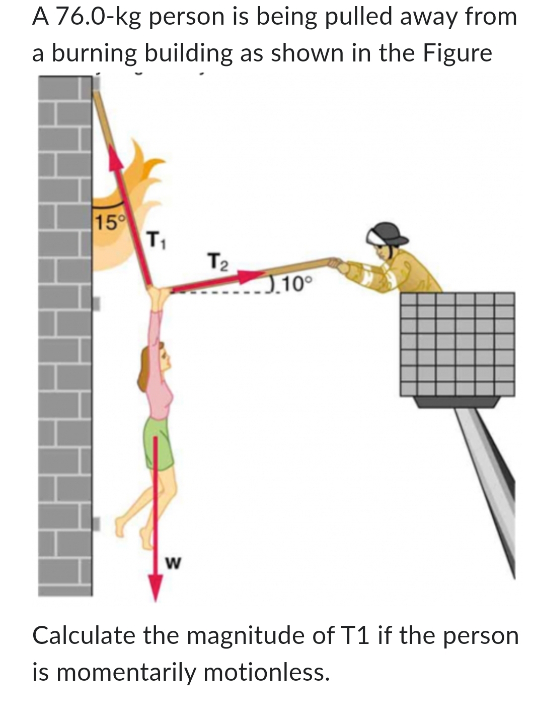 A 7 6 . 0 - kg person is being pulled away from a