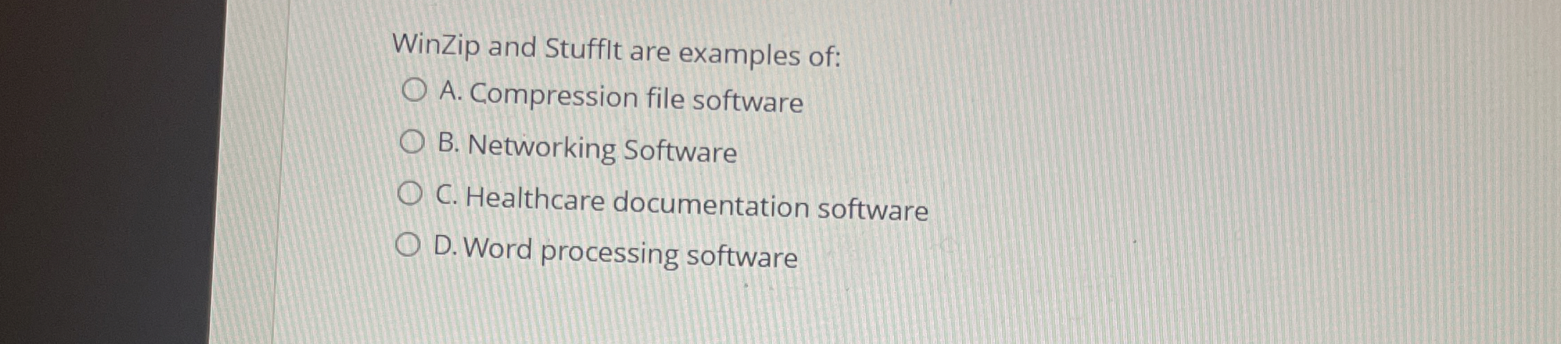 WinZip and Stuffit are examples of: A .
