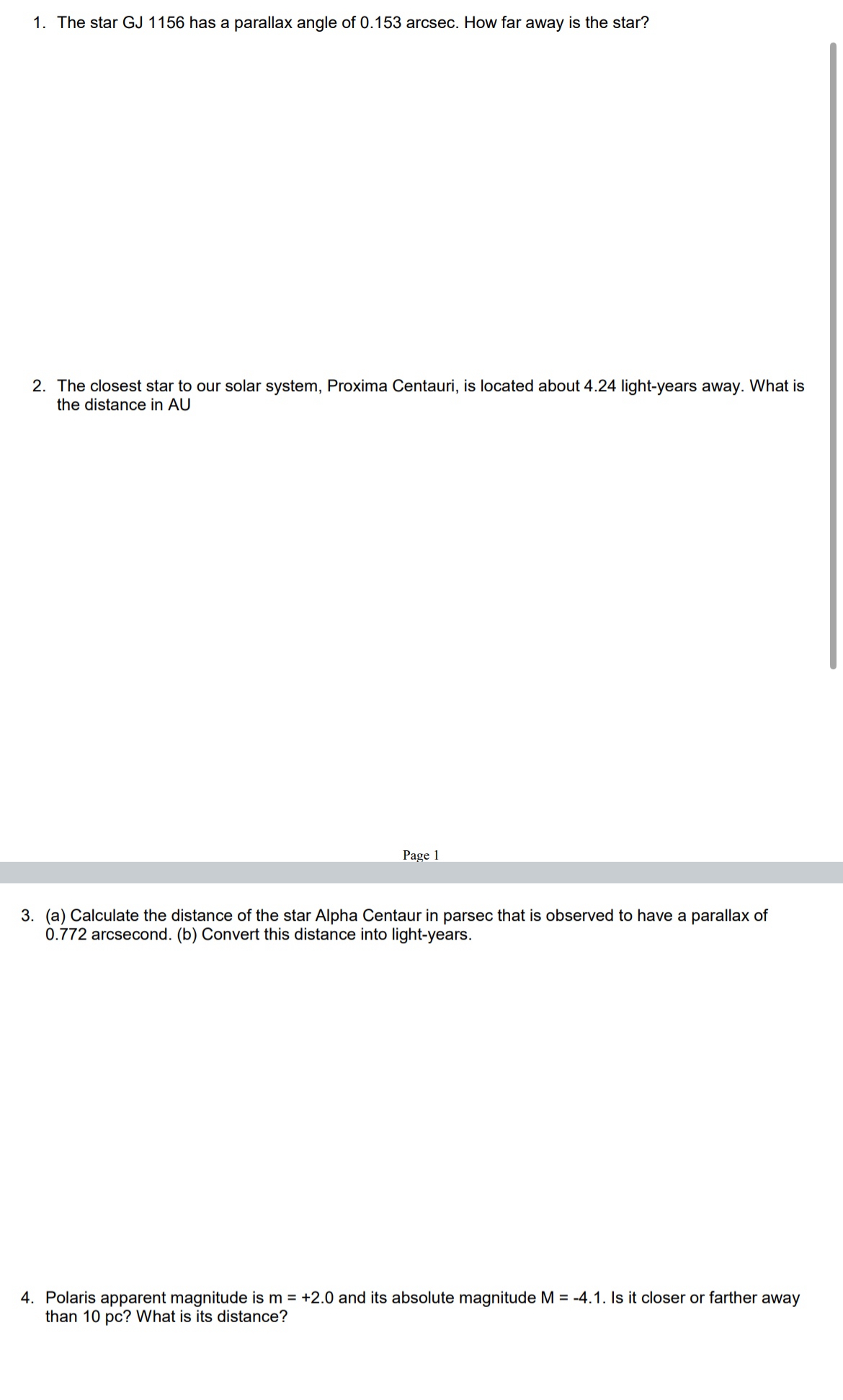 The star GJ 1 1 5 6 has a parallax angle of 0 . 1