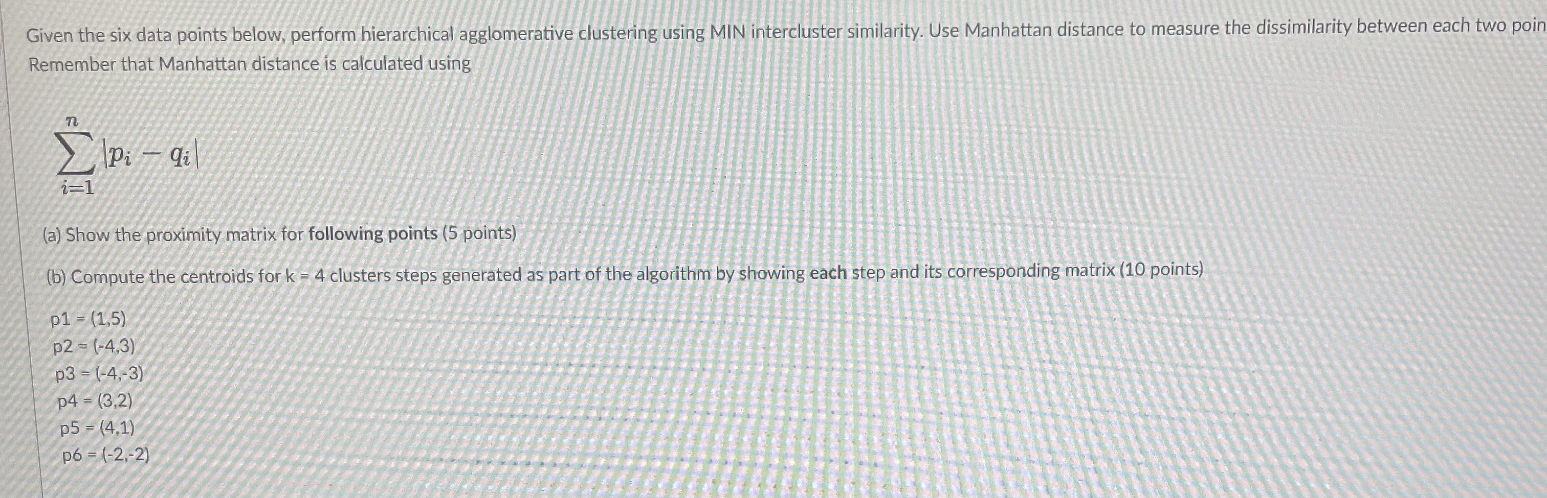 Given the six data points below, perform