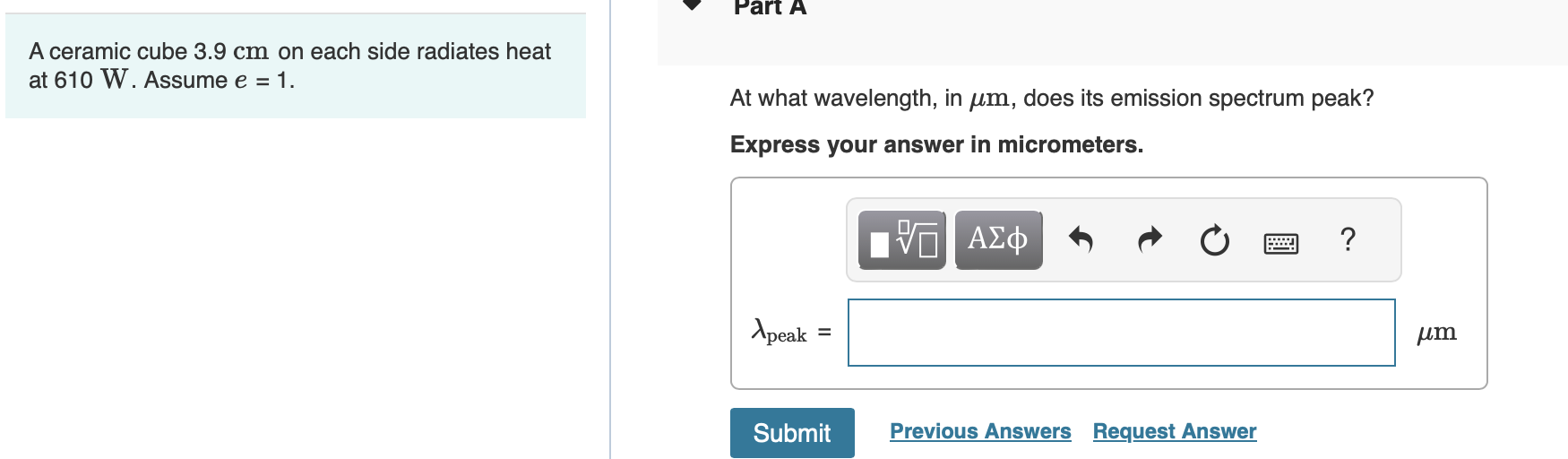 A ceramic cube 3 . 9 cm on each side radiates
