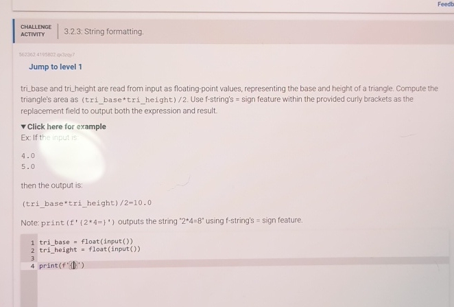 my output Feedb CHALUENGE ACTIVITY 3 . 2 . 3 :