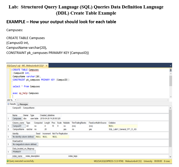 In SQL Server, create a new database called