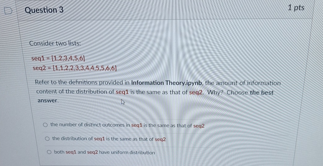 Question 3 1 p t s Consider two lists: seq 1 = [
