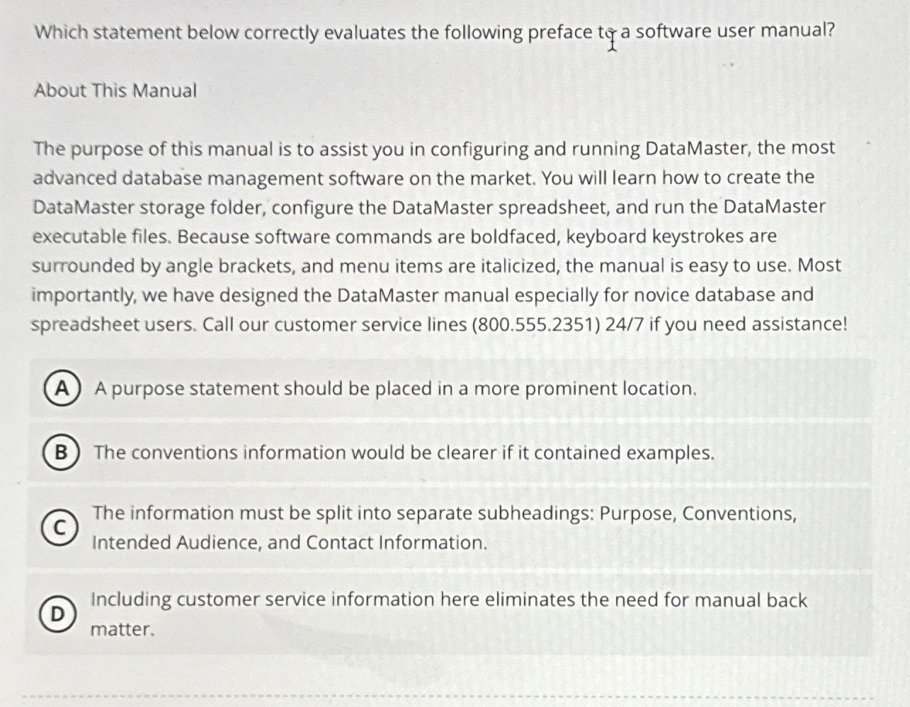 Which statement below correctly evaluates the