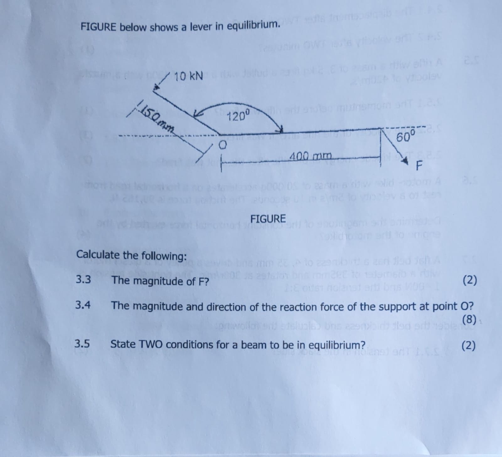 FIGURE below shows a lever in equilibrium. FIGURE