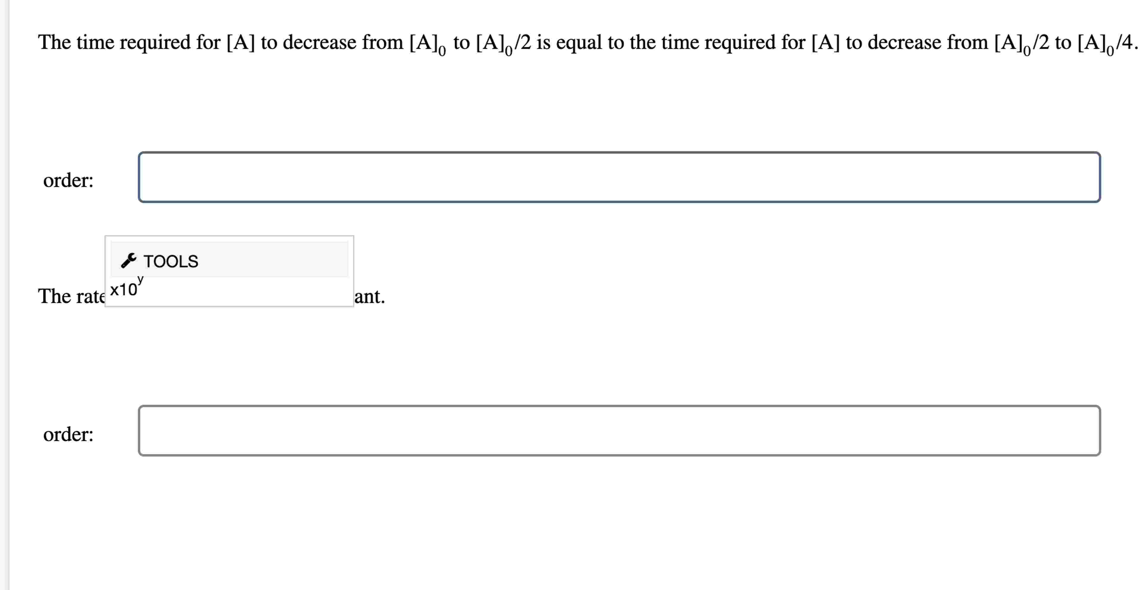 The time required for A to decrease from [ A ] _