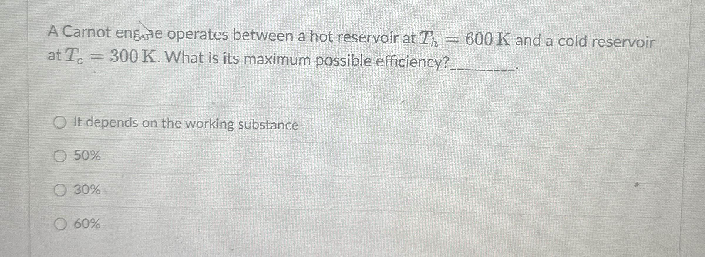 A Carnot engle operates between a hot reservoir