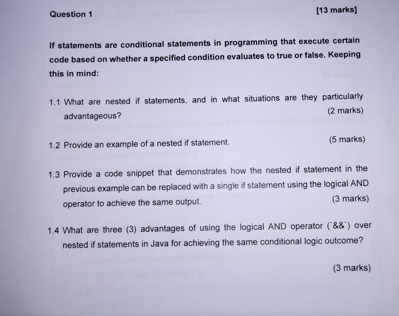 Question 1 [ 1 3 marks ] If statements are