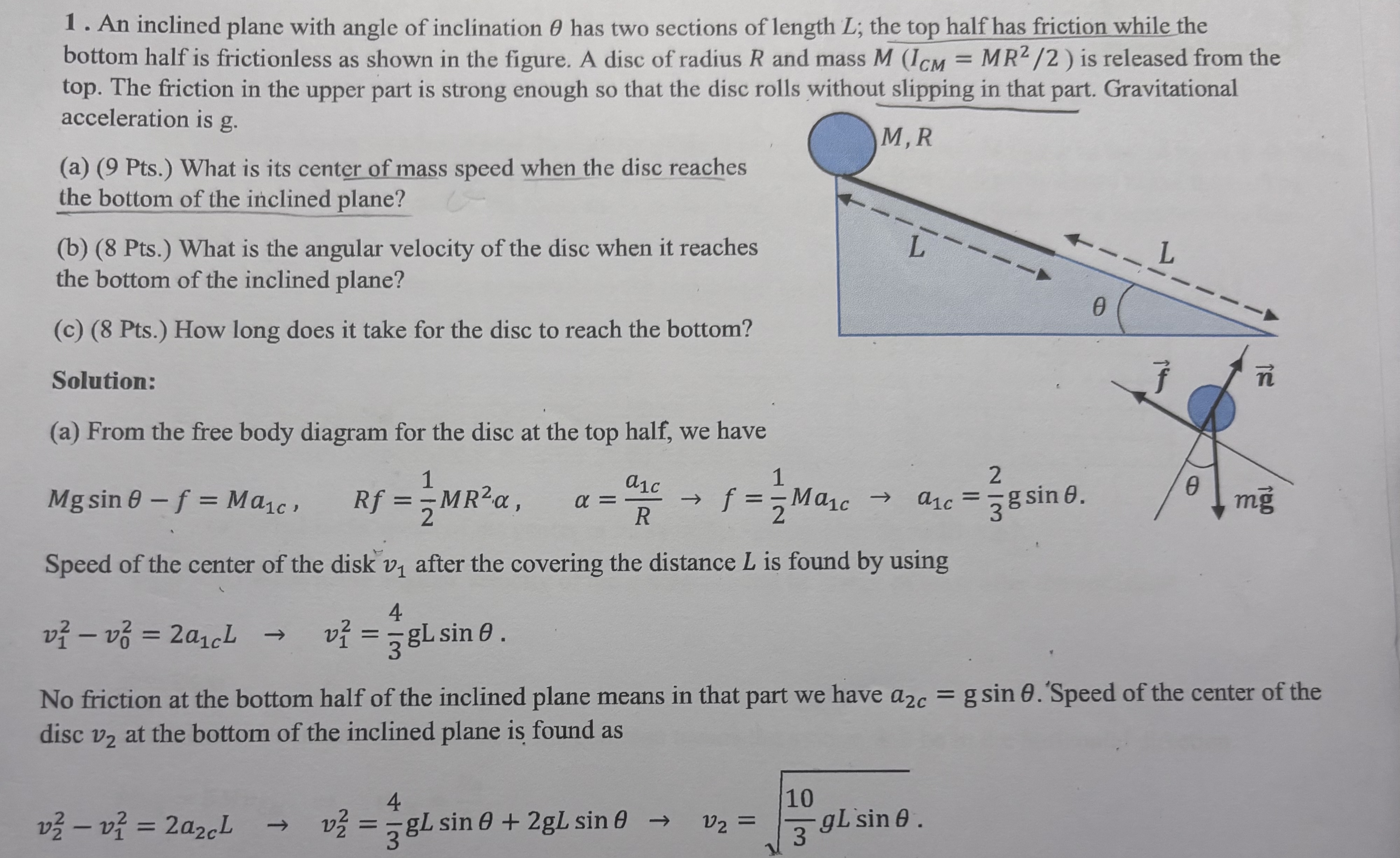 An inclined plane with angle of inclination has