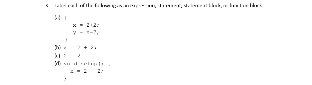 Label each of the following as an expression,