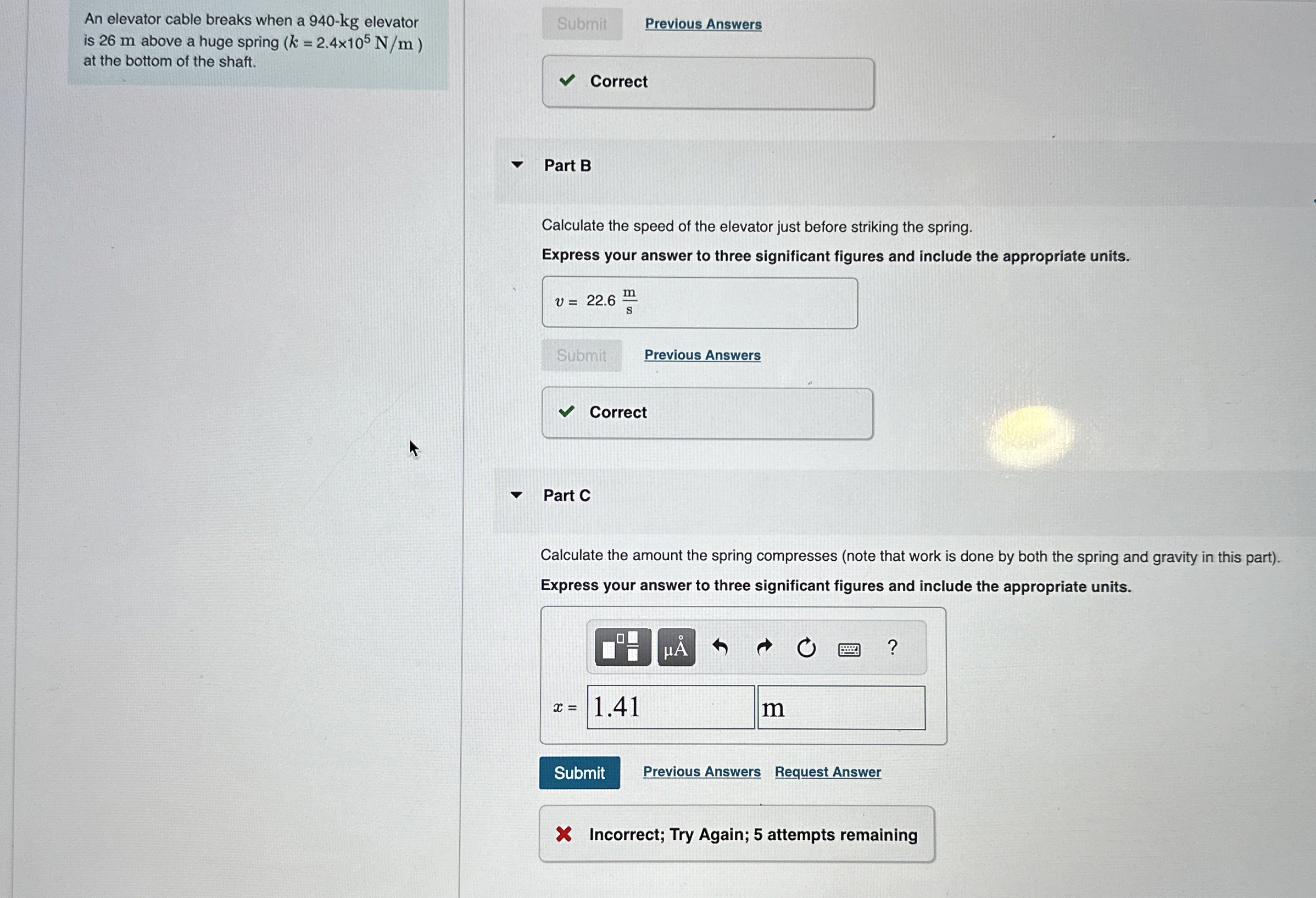 An elevator cable breaks when a 9 4 0 - k g