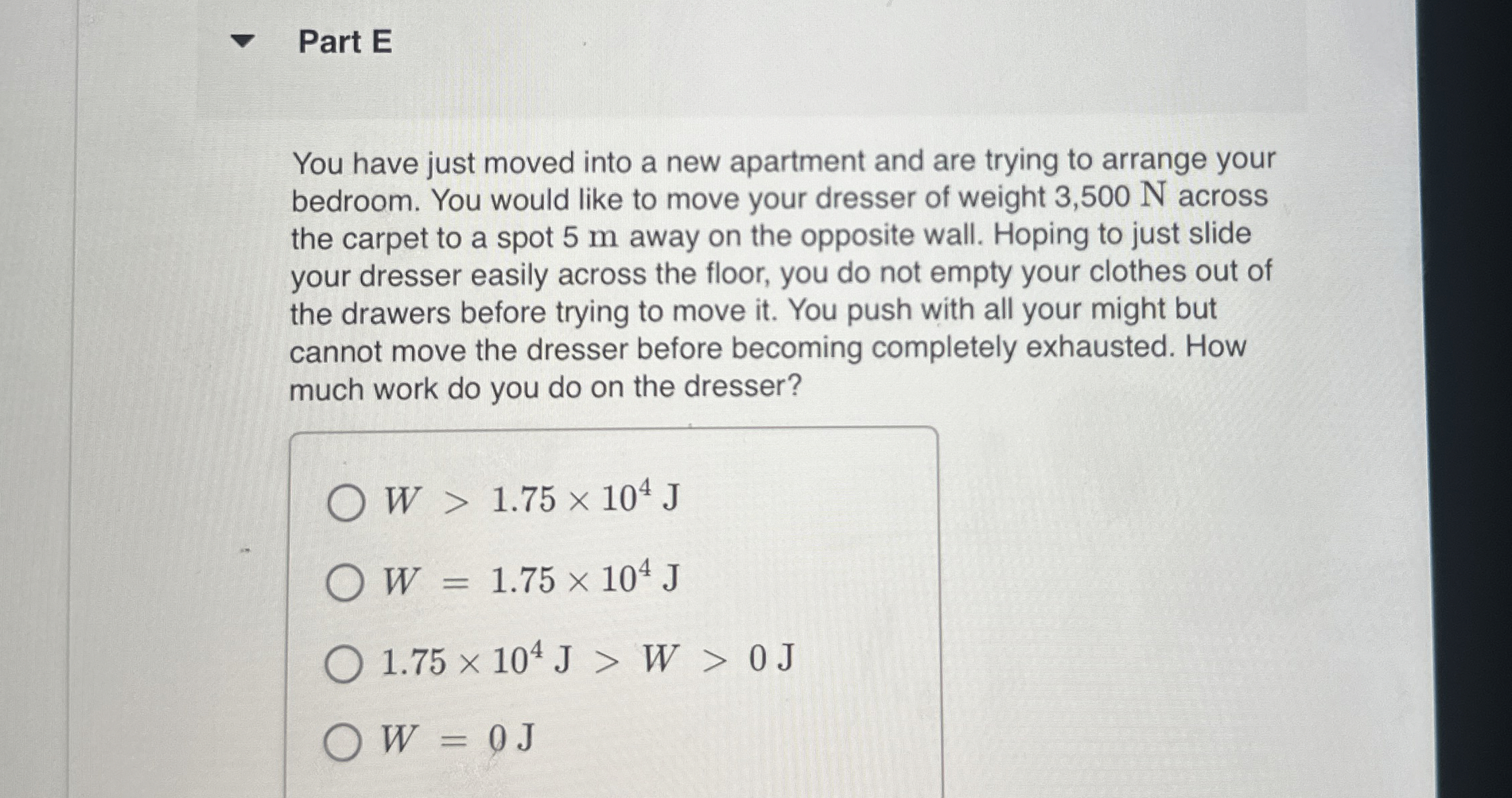 Part E You have just moved into a new apartment