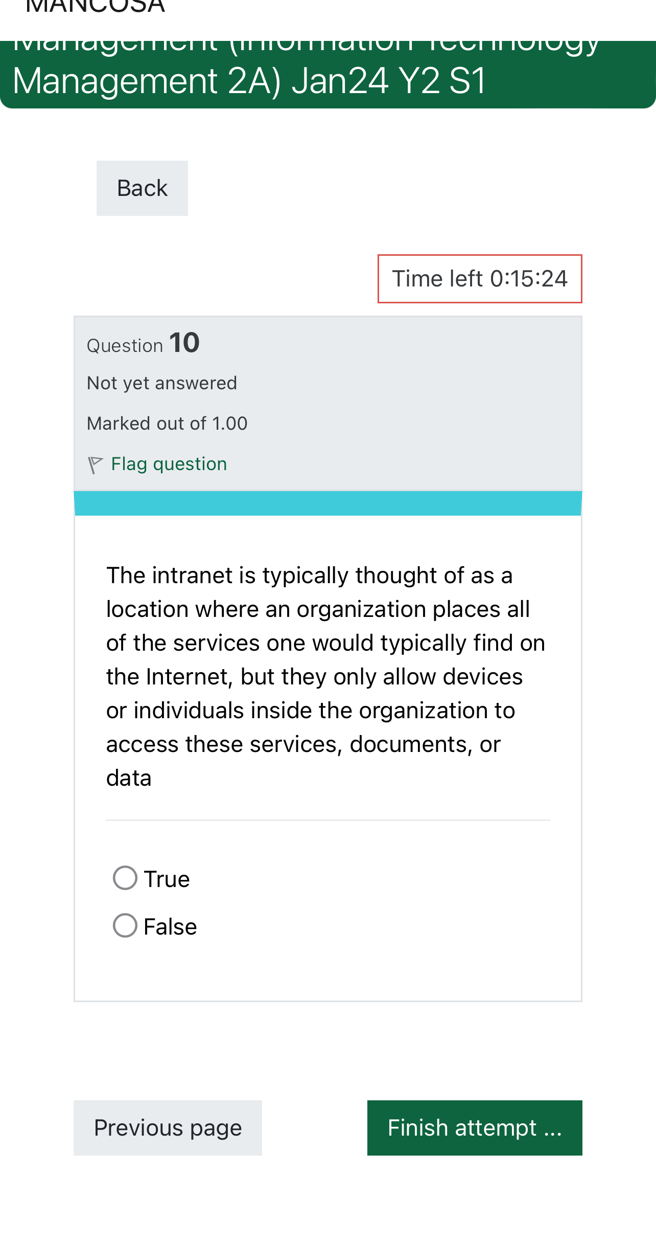 Management 2 A ) Jan 2 4 Y 2 S 1 Back Time left 0