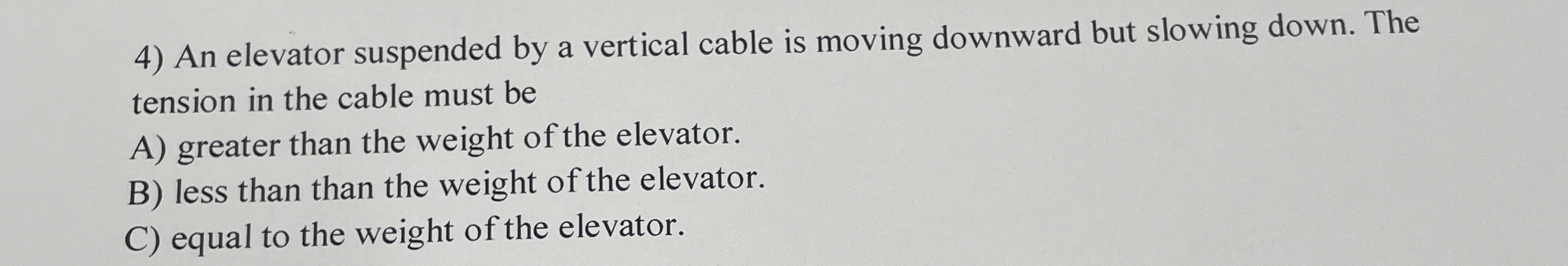 An elevator suspended by a vertical cable is