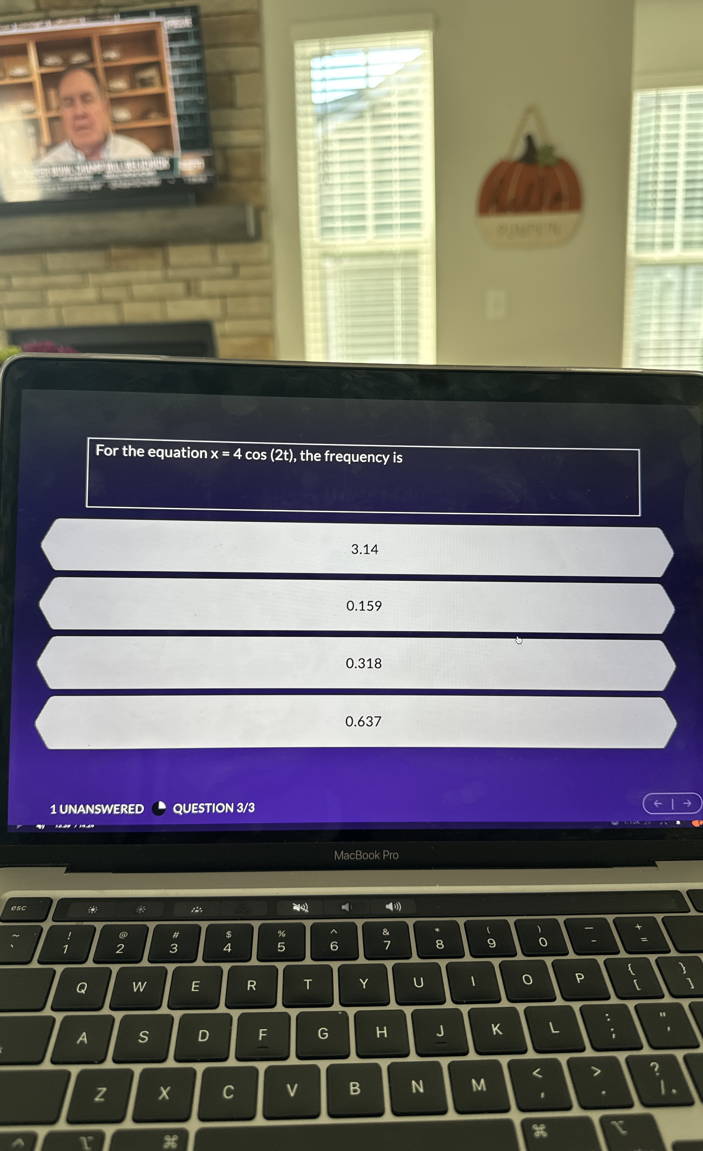 For the equation x = 4 c o s ( 2 t ) , the