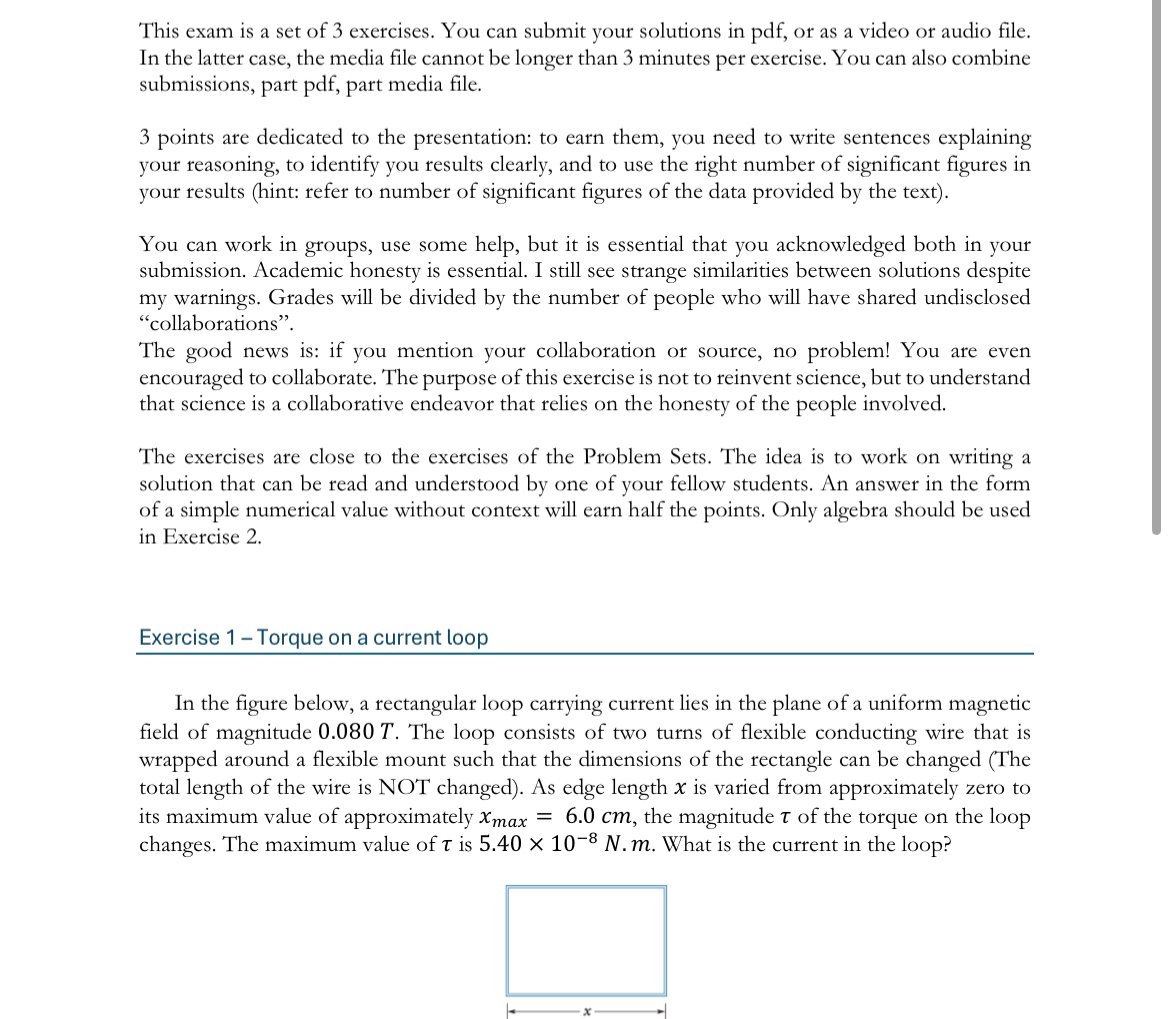 This exam is a set of 3 exercises. You can submit