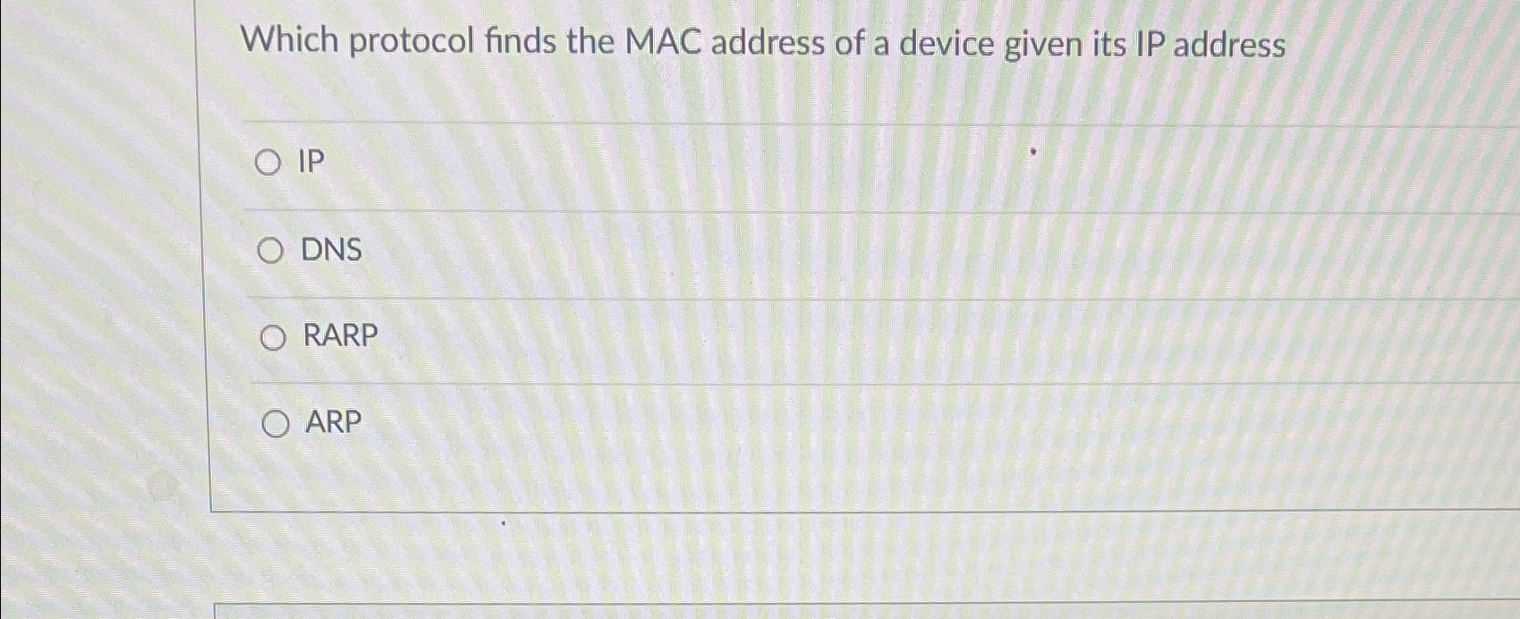 Which protocol finds the MAC address of a device