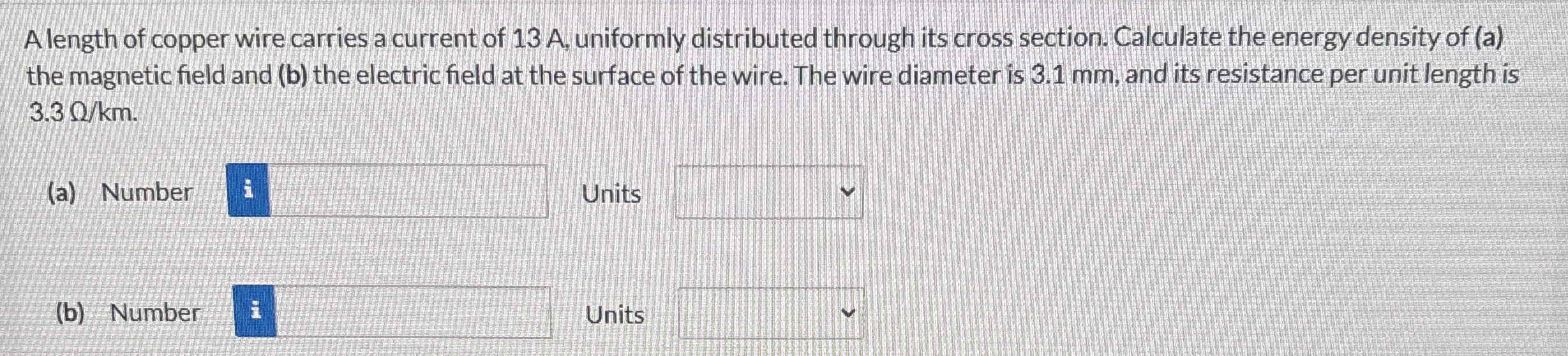 A length of copper wire carries a current of 1 3