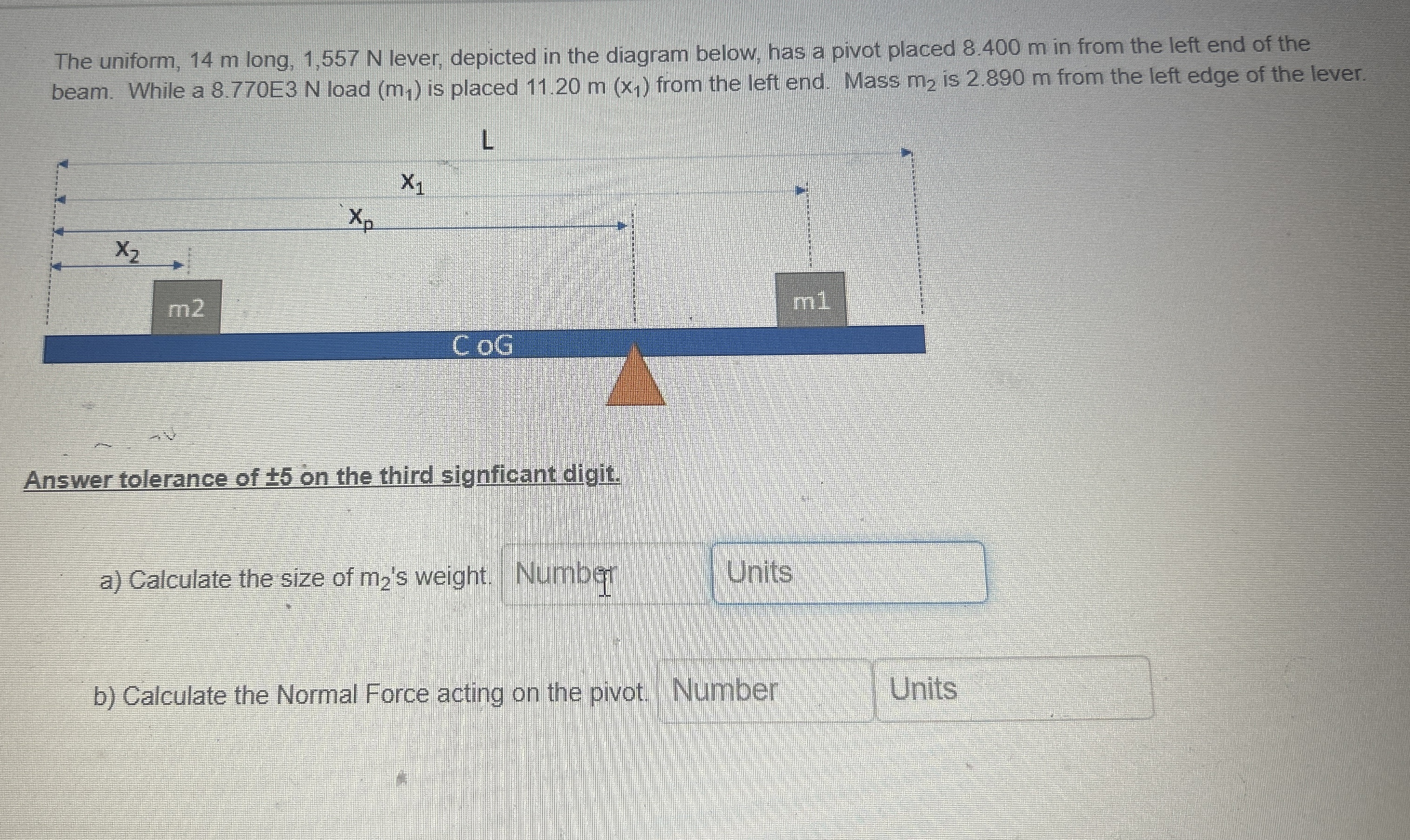 The uniform, 1 4 m long, 1 , 5 5 7 N lever,