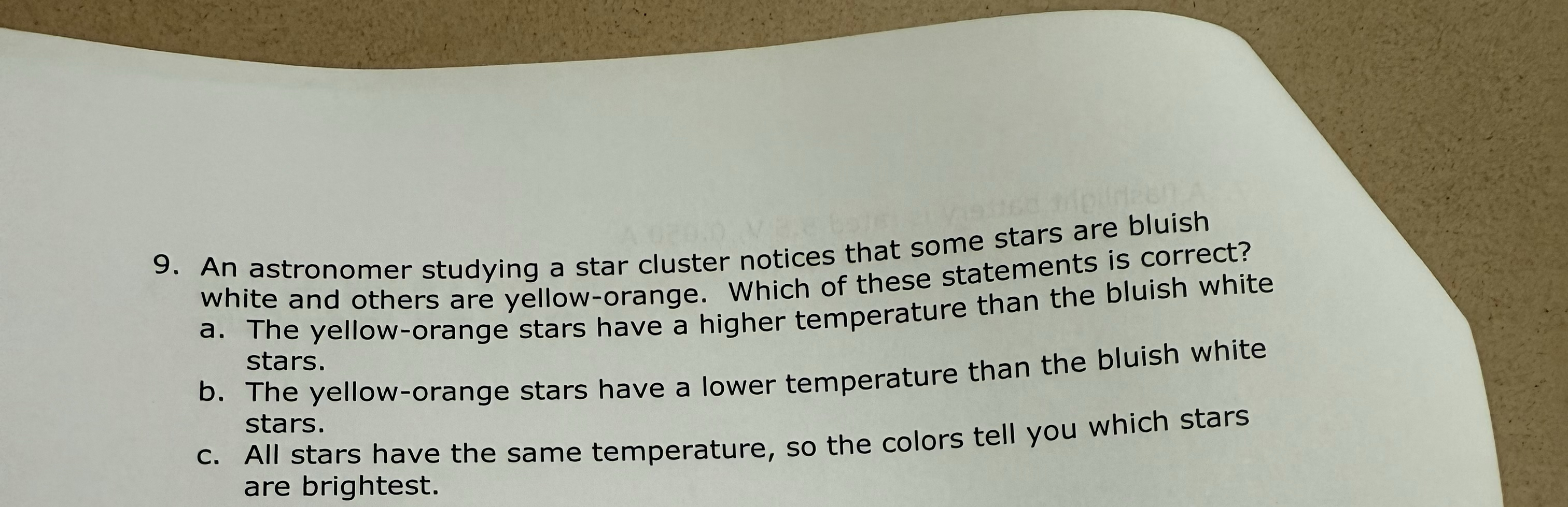 An astronomer studying a star cluster notices