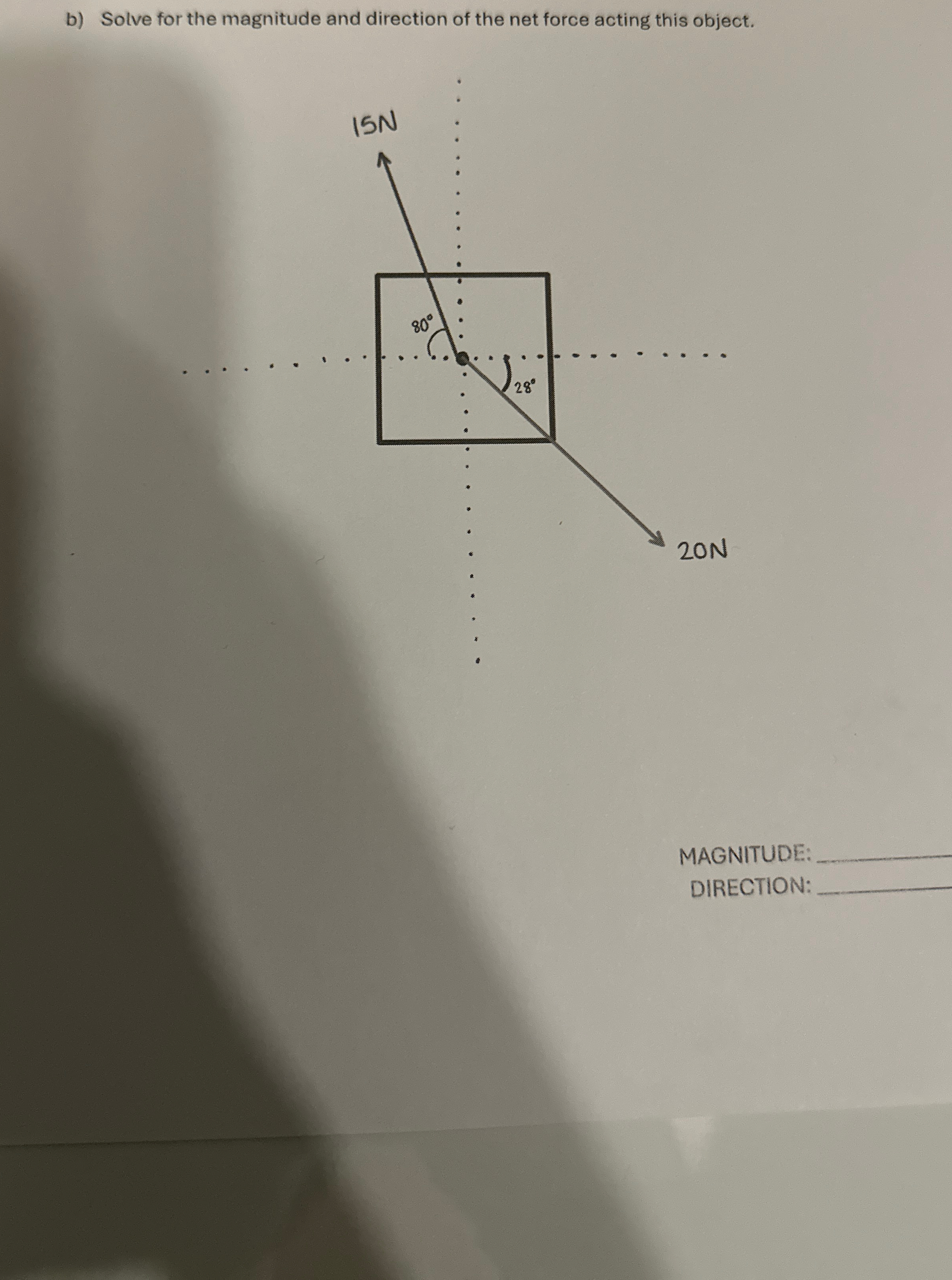 b ) Solve for the magnitude and direction of the