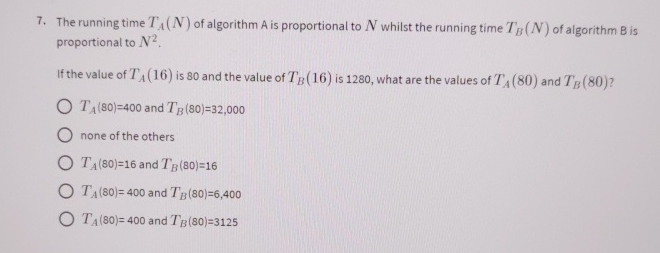 The running time T A ( N ) of algorithm A is