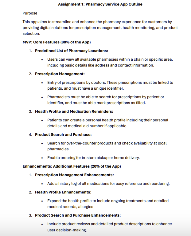 Assignment 1 : Pharmacy Service App Outline