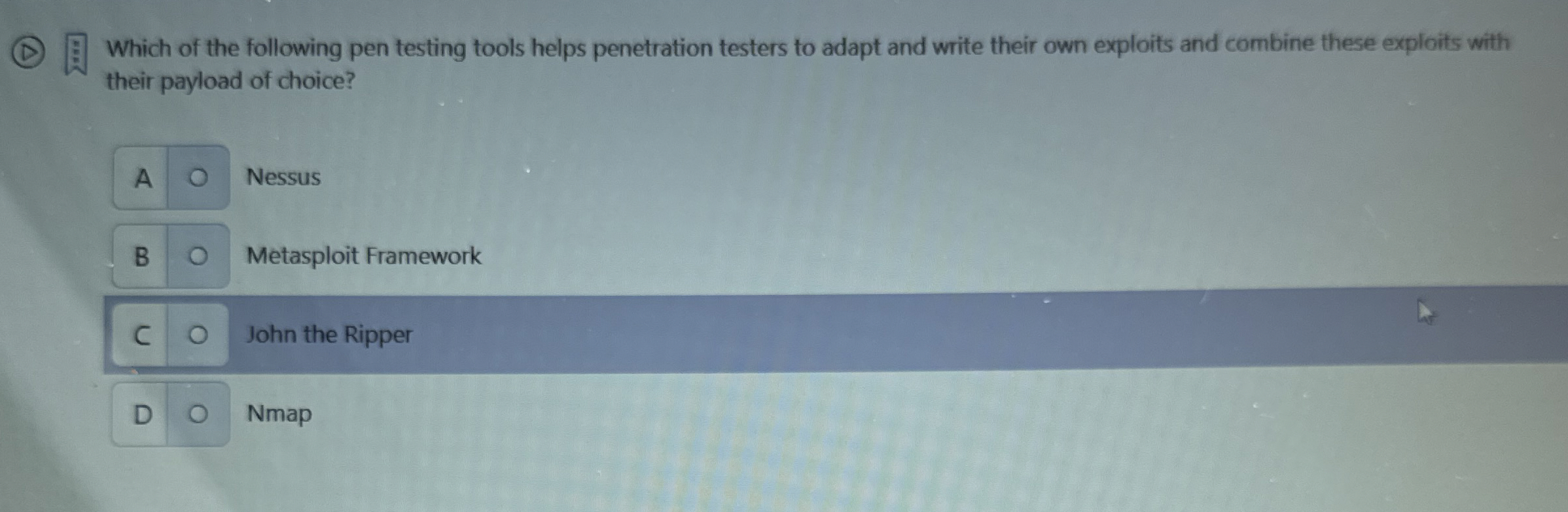 Which of the following pen testing tools helps