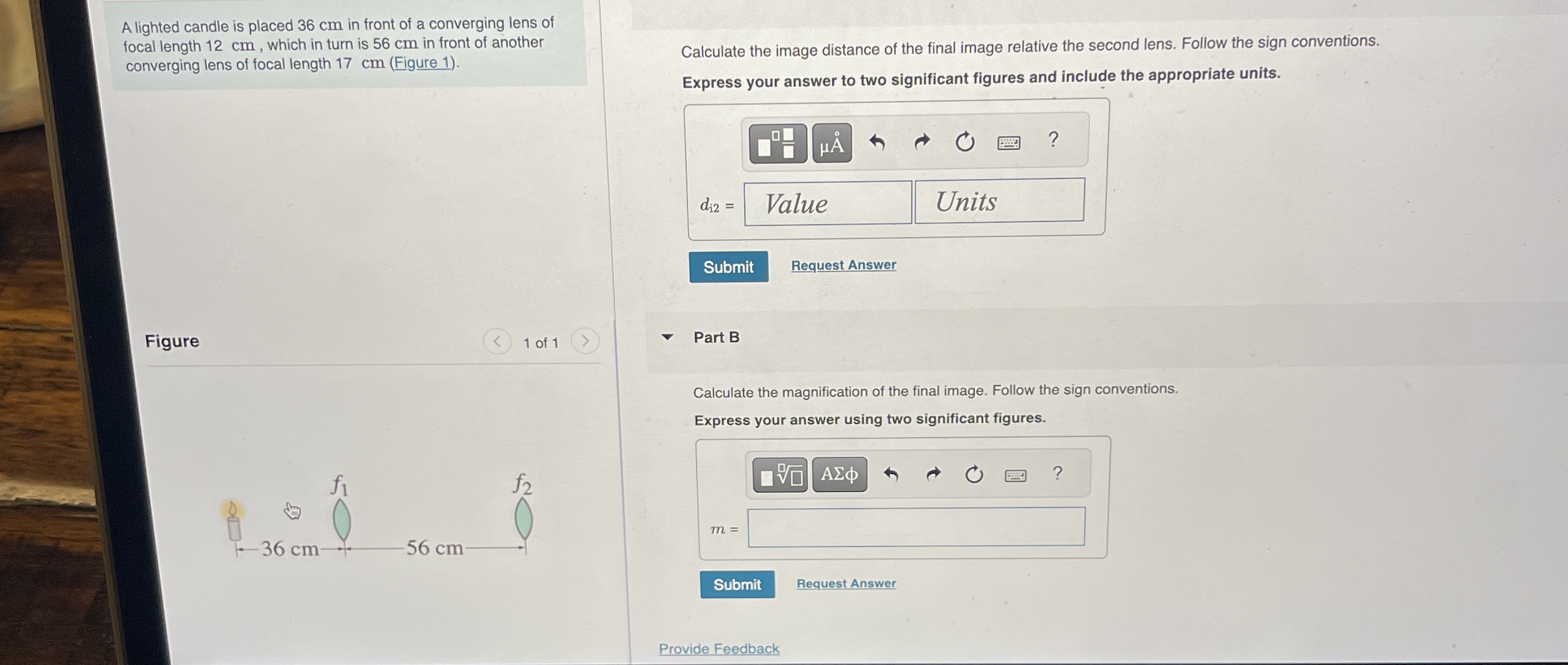 A lighted candle is placed 3 6 cm in front of a