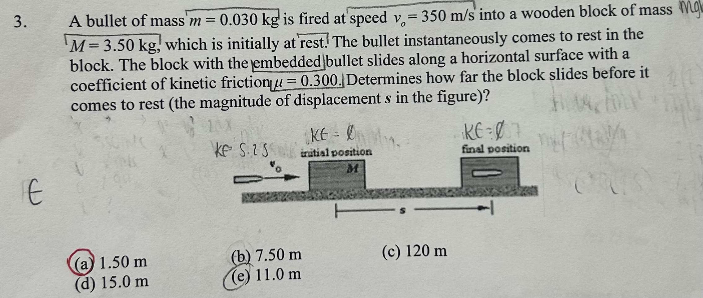 A bullet of mass m = 0 . 0 3 0 k g is fired at